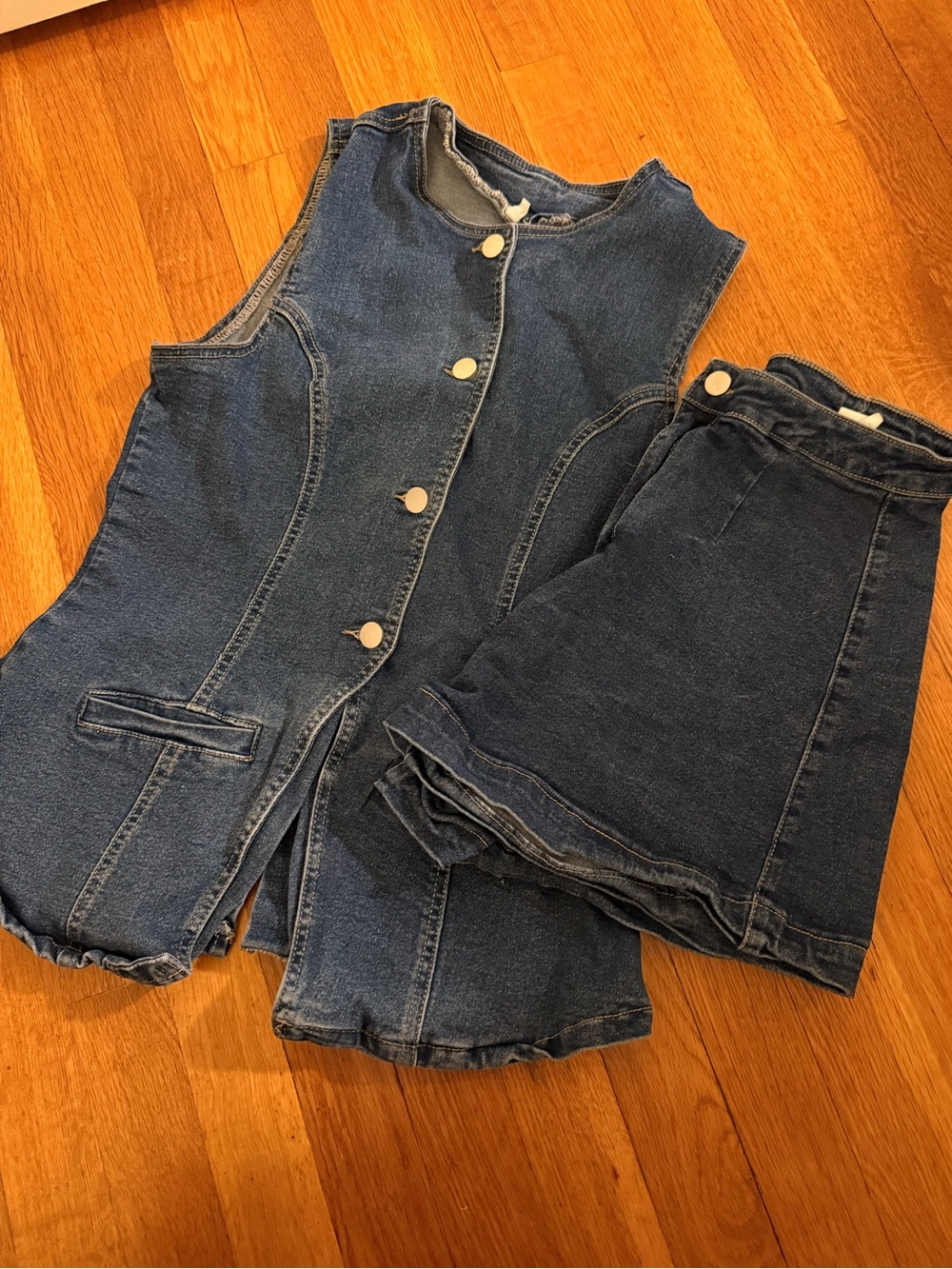 Sleeveless Dark Blue Denim Jumpsuit with Button Front
